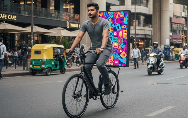 Effective cycle look walker advertising service in Pondicherry for high-visibility brand promotions.