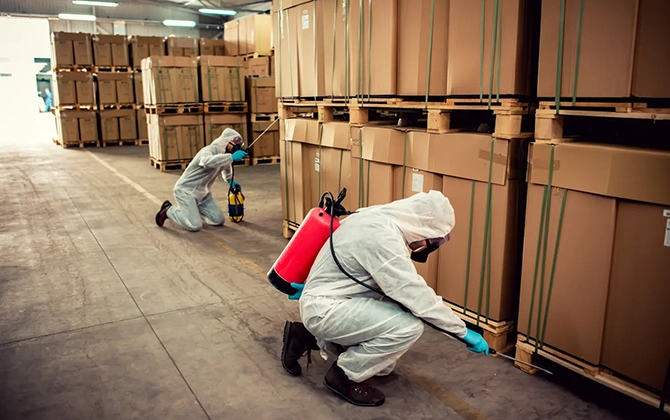 Professional business pest control inspection ensuring pest-free, safe, and hygienic workplace environments.