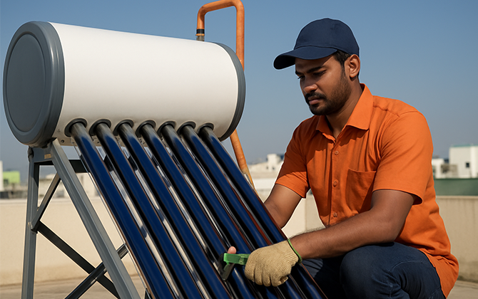 Efficient home solar water heater services in Pondicherry for installation and maintenance