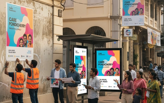 Creative wall poster marketing services in Pondicherry for brand promotions and outdoor advertising campaigns