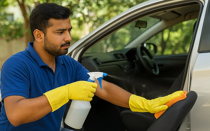Safe and eco-friendly waterless car wash service using minimal water and gentle cleaners